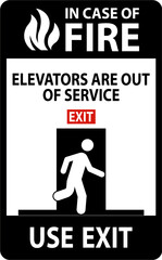 In Case Of Fire Sign Elevators Are Out of Service, Use Exit