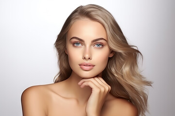 Naklejka premium Radiant Beauty and Skin Care Smiling Woman with Healthy Facial Skin and Natural Makeup in Closeup Portrait. created with Generative AI