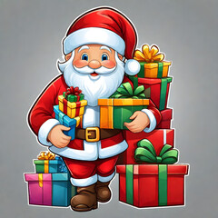 Santa Claus with gifts. Isolated Background