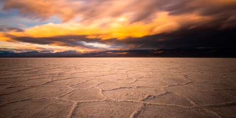 Badwater Basin in Death Valley on Cloudy Day - Panorama 