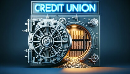 Illuminated Credit Union Vault Revealing Wealth Inside