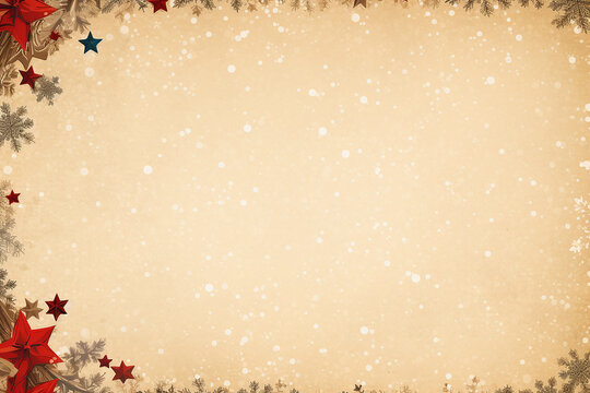 Fondo navideño color crema con estrellas decorativas y copos de nieve con espacio para texto