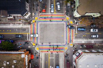 Top Down View Of Rainbow Crosswalk in San Francisco