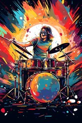 Fototapeta na wymiar poster template background design of an drummer in colorfull design