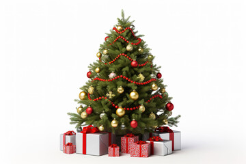 Obraz na płótnie Canvas decorated christmas tree with gifts on isolated white background