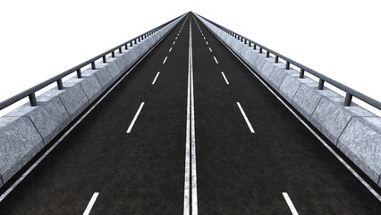Central view of a highway disappearing into the distance isolated on empty background. 3D Rendering
