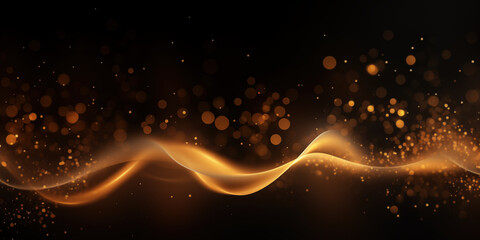 Fototapeta na wymiar Abstract gold swirl wave on black background. Flow liquid lines design element, generative ai