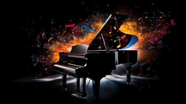 Grand piano with colorful background. International Music Day Poster