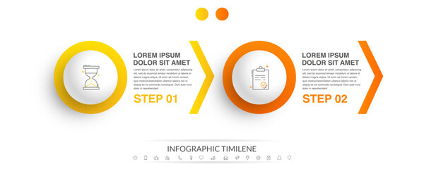 Business vector infographic design template. Circle timeline with icons and 2 two arrows or steps. Used for process diagram, presentations, workflow layout, info graph, banner, flow chart