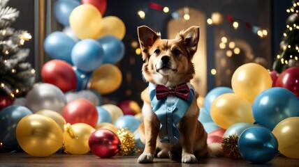 Fototapeta na wymiar A Dog With A New Years Bowtie, Background Images, Hd Illustrations