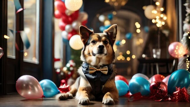 A Dog With A New Years Bowtie, Background Images, Hd Illustrations