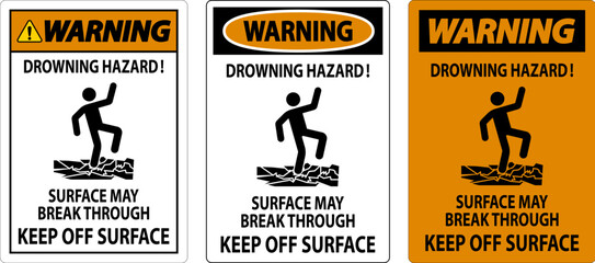 Warning Sign Drowning Hazard - Surface May Break Through, Keep Off Surface