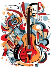 Colorful detailed compositions with lot of musical objects and symbols. International Music Day Poster.