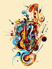 Colorful detailed compositions with lot of musical objects and symbols. International Music Day Poster