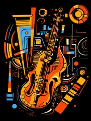 Obraz premium Abstract image of musical instruments on a black background. International Music Day Poster. 