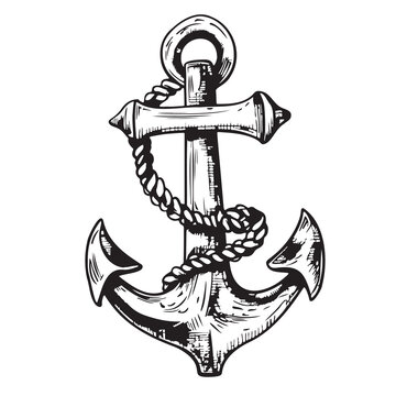 Old anchor with rope sketch hand drawn in doodle style illustration