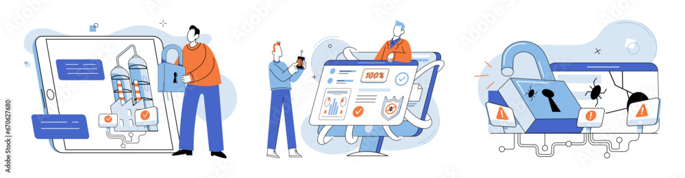 Poster information privacy. vector illustration. datprotection policies are foundation safeguarding confide