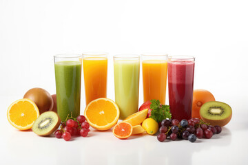 Set of fruit and vegetable and berries juice on white background