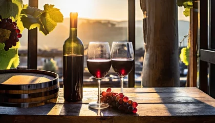 Schilderijen op glas wine vineyard in the background © Semih Photo