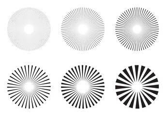  Sunburst design elements collection. circular beams vector.  Sun rise light round decoration elements. Vector illustration. Abstract line circle vector background. - obrazy, fototapety, plakaty
