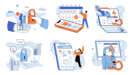 Data protection. Vector illustration. Computers and networks enable transfer and storage data The web and internet provide access to vast amounts information Secure access to datis essential