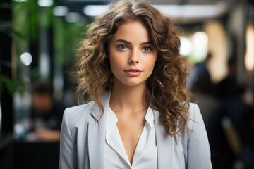 Young caucasian woman professional entrepreneur standing in modern office