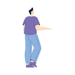 Happy Man Character Standing and Watching Something Vector Illustration
