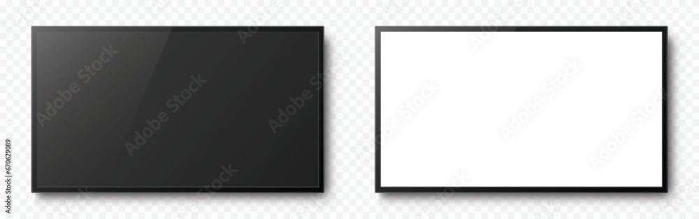 Poster empty led television. modern lcd tv. realistic lcd monitor. tv screen with shadow on transparent bac
