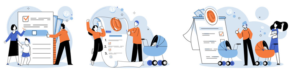 Child benefit. Vector illustration. The child benefit concept emphasizes importance financial stability for childrens well-being Child benefits serve as aide in ensuring children have access