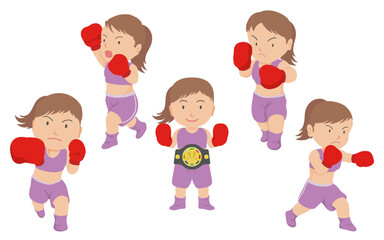 女子ボクサー　イラストセット