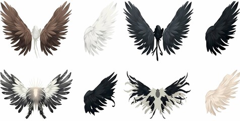 Obraz premium Set of black and white wings isolated on white background, Generative AI illustrations.