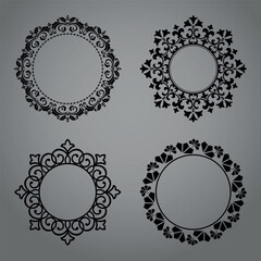 Set of decorative frames Elegant vector element for design in Eastern style, place for text. Floral black and gray borders. Lace illustration for invitations and greeting cards