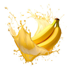 Banana with juice splash on the white background, summer fruits concept, realistic design illustration, generative ai - obrazy, fototapety, plakaty