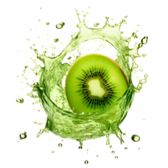 Poster Kiwi with juice splash on the white background, summer fruits concept, realistic design illustration, generative ai © rvlsoft