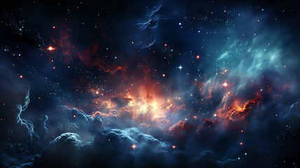 Beautiful space galaxy cloud nebula. Colorful star night cosmos. Universe science astronomy. Supernova background wallpaper. Generative AI - obrazy, fototapety, plakaty