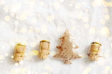 New Year, xmas holiday minimal creative pattern, wine bottle corks from champagne wine and...