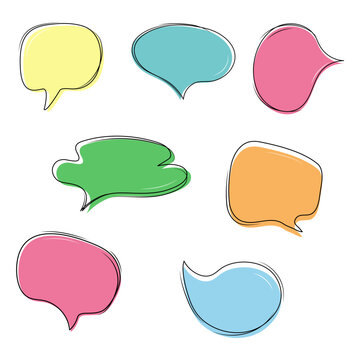 Cartoon colorful speech bubble on white background. Chat icons vector isolated element. Message vector icons.