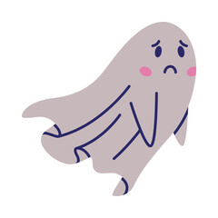 Cute Sad Ghost Character as Flying Poltergeist Creature Vector Illustration
