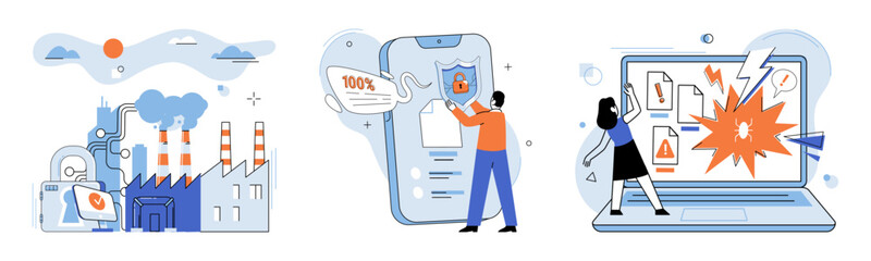 Data protection. Vector illustration. Flat design elements create visually appealing datprotection concepts Safety measures are implemented to safeguard digital assets Banners raise awareness about