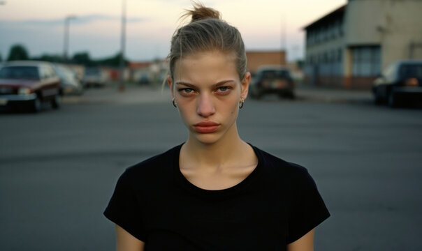 Androgynous woman with intense facial expression