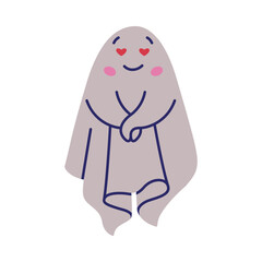 Cute Ghost Character as Flying Poltergeist Creature Feel Love Vector Illustration