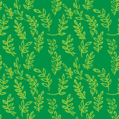 Dry Brush Leaves and Branches Seamless Green Pattern