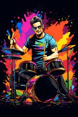 poster template background design of an drummer in colorfull design