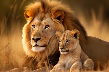 Regal Lion and Cub in Golden Light