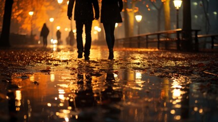 A Couples Reflections In A Puddle Rainy Day, Background Images, Hd Illustrations