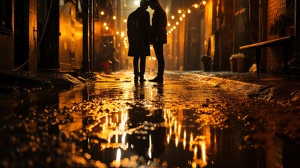 A Couples Reflections In A Puddle Rainy Day, Background Images, Hd Illustrations