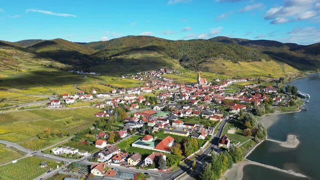 Wei&szlig;enkirchen in the Wachau Unesco world heritage area in Austria in vineyards with beautiful autumn colors