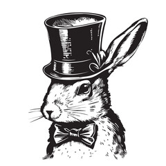 Fototapeta premium Rabbit face in top hat hand drawn sketch in doodle style Vector illustration Cartoon