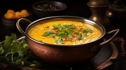 Indian Red Lentil Dahl Soup in a bowl