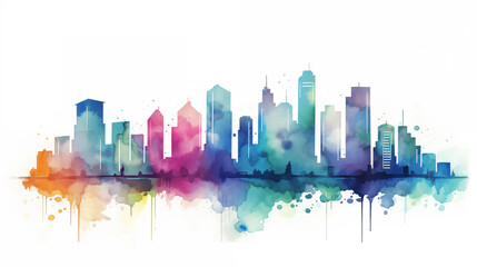 Fototapeta na wymiar Metropolis cityscape skyline colorful watercolor painting abstract background.
